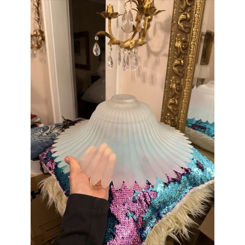 Art Deco Vtg Frosted Star Burst Flower Petals Ceiling Fixture Light Shade Only
